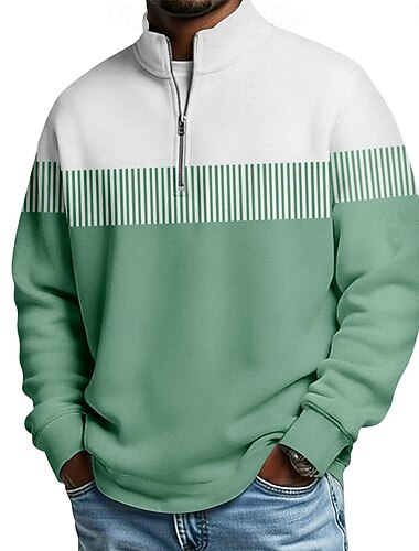  Per uomo Blocco di colori A righe Polo con zip Manica Lunga Magliette polo Colletto alla coreana Casual Scuola Athleisure Ferie Abbigliamento quotidiano Stampa 3D Polo con cerniera a un quarto