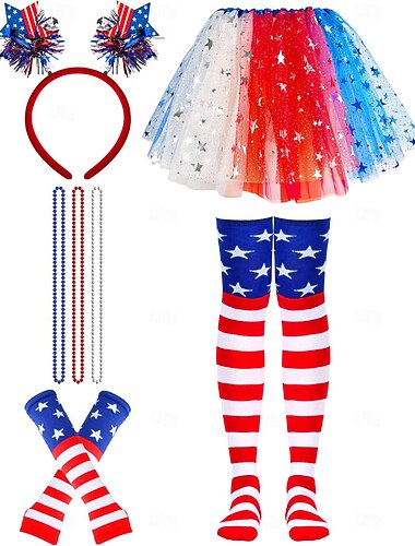  250° anniversario USA Disco Anni '80 Gonna a cerchio Tutu Sottogonna con accessori Costume Per donna Carnevale 2026 Costume di Carnevale Halloween Carnevale Mascherata Giorno dell'Indipendenza 4