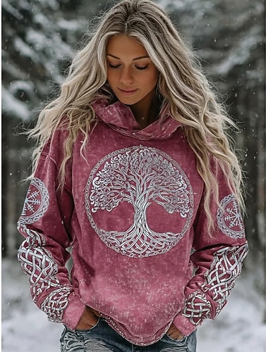  Damen Kapuzenpullover Grafik Tiermotiv Batik Elegant Punk Vintage Langarm Mit Kapuze Normale Oberteile Lässig Heim Straße Blau Schwarz Rosa Frühling Herbst