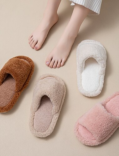  נעלי בית כותנה לנשים בצבע אחיד, קטיפה, בית רך ופרוותי, סגנון בסיסי