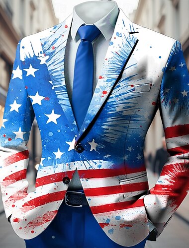  Ziua Independenței Americii Bărbați Drapelul SUA american Jachetă blazer Palton Modă Comfortabil Respirabil Artistic Casual Zilnic Festival Buzunar Imprimare 3D Nasturi Toate Sezoanele Cresătură
