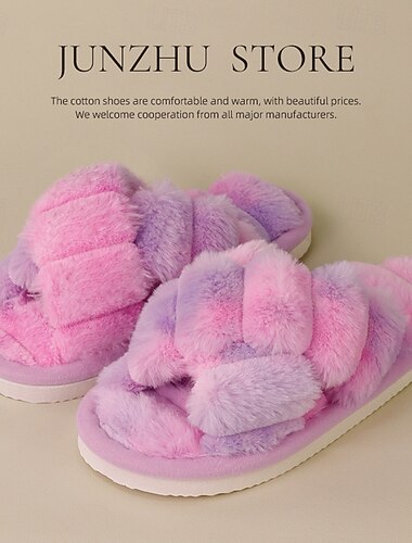  Flauschige Hausschuhe für Damen, Herbst/Winter, für drinnen und draußen, rutschfeste Plüschsohle, kuschelweiches Fell, ideal als Hausschuhe nach der Geburt und für den Alltag.