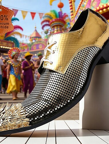  Männer Gold und Silber Pailletten Dress Schuhe Funkelnde formelle Schuhe für Karneval Mardi Gras und Kostümpartys Trendige Schuhe für Festival- und Feierkleidung