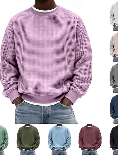  Herren Sweatshirt Waffel-Sweatshirt Pullover Kapuzensweatshirt Weinrot Schwarz Weiß Hellgrün Marineblau Rundhalsausschnitt Einfach Strukturiert Lässig Täglich Sport & Outdoor Polyester Streetwear