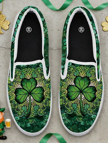  أحذية رياضية نسائية سهلة الارتداء بمناسبة عيد القديس باتريك، مزينة بطبعة كلب لطيف ونبتة البرسيم - أحذية قماشية خضراء مريحة للمسيرات والمهرجانات والارتداء اليومي