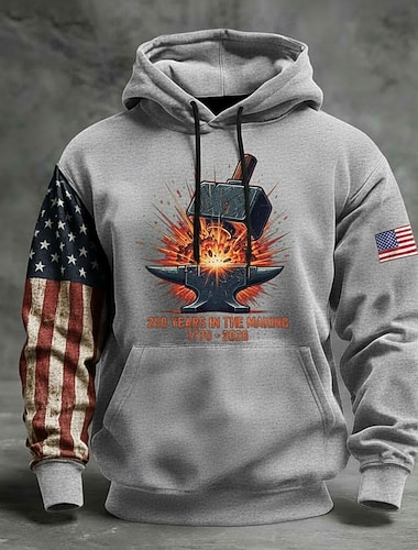  Amerika's 250e verjaardag Voor heren Trui met capuchon Pullover Hoodie Lange mouw Festival Zwart Marineblauw Leger Groen Grijs 3D-afdrukken Winter Lente & Herfst Ontwerper S M L XL XXL XXL