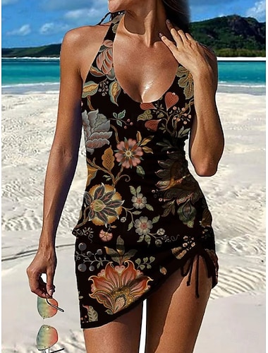  Femmes Maillots de Bain Tankini Jupe Maillot de bain Élégant Vacances Fleuri Graphique Sans manches Maillots de bain