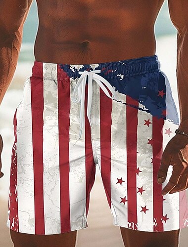  Herren Amerikanische US-Flagge 250. Jahrestag des Unabhängigkeitstages der USA am 4. Juli 250-jähriges Jubiläum Badehosen Badeshorts Boardshorts Mittlere Taille Hawaiianisch Ferien Seitentaschen