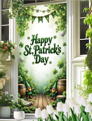  St. Patricks Day Poster Türabdeckung Banner für den Außenbereich Kleeblatt Niedlich 3D Party Wohnheim Jugendzimmer Studentenwohnheim Jungs, Männerhöhle, Studentenwohnheim Hintergründe aufnehmen