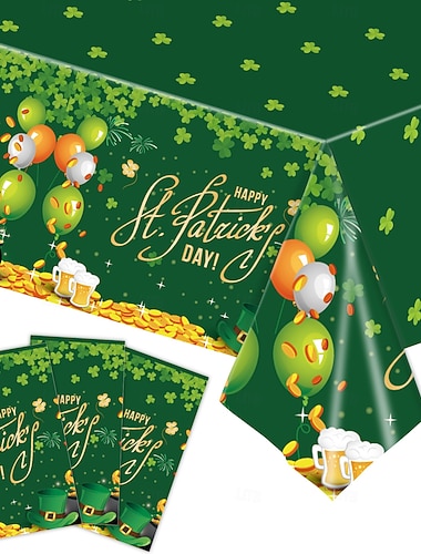 Nappe en plastique pour la Saint-Patrick, motif trèfle vert, trèfle à thème irlandais, nappe festive pour la célébration de la Saint-Patrick.