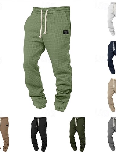  Herren Waffel Jogginghose Jogginghose Jogger Hose Freizeithose Kordelzug Elastischer Bund Einfarbig Komfort Volle Länge Outdoor Täglich Streetwear Urlaub Mode Schwarz Weiß Mikroelastisch