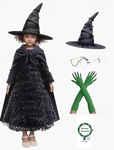  Settimana del libro 2026 strega magica fantasy fiaba strega cattiva vestito mantello costume elegante costume cosplay con accessori per ragazze bambini Natale carnevale settimana del libro spettacolo festa
