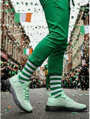  Hellgrüne, atmungsaktive Laufschuhe aus Mesh für Herren, leichte, rutschfeste Trail-Sneaker, bequeme Sportschuhe zum Spazierengehen, Joggen, fürs Fitnessstudio und für Outfits am St. Patrick's Day.