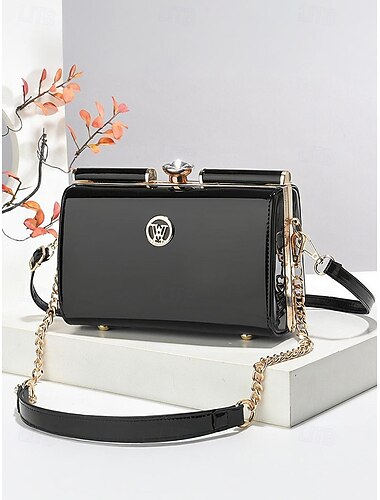  حقيبة يد نسائية من الجلد اللامع - تصميم مبطن أنيق، مناسبة لحفلات الزفاف والتنقل، متعددة الاستخدامات مع حزام سلسلة ذهبية