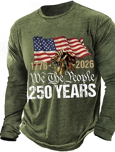  4 juillet 2026 250e jour commémoratif T-shirt à manches longues col rond pour homme imprimé 3D Drapeau américain designer décontracté quotidien street