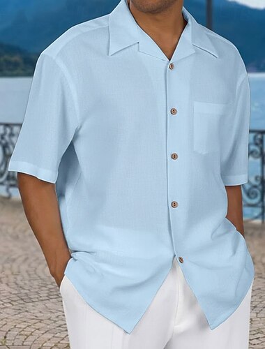  رجالي قميص قميص صيفي قميص غير رسمي قميص الشاطئ زر حتى القميص أزرق أسود أبيض وردي بلاشيهغ أخضر كم قصير سهل طوي مناسب للبس اليومي عطلة جيب أمامي ملابس بوليستر موضة كاجوال مريح