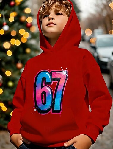  Unisex 3D Grafik Lustiger Slang 67 Kapuzensweatshirt Pullover Langarm 3D-Druck Frühling Herbst Sport Mode Streetwear Kinder 4-12 Jahre Mit Kapuze Lässig Täglich Outdoor Normale Passform