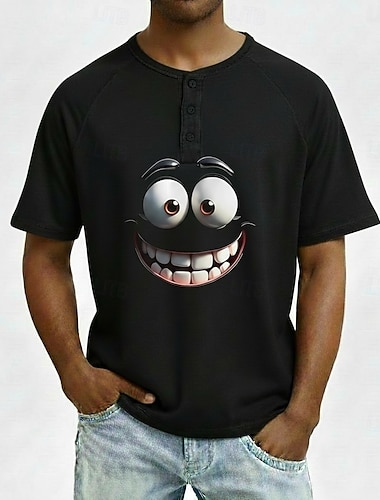  Miesten Kuvitettu Hauska Henley-paita T-paita Tee Lyhythihainen Muoti Suunnittelija Vapaa-aika Päivittäin ulko- Kevät 봄 & Syksy Kaikki vuodenajat Sininen Musta Keltainen Punainen Henley Henley T-paita