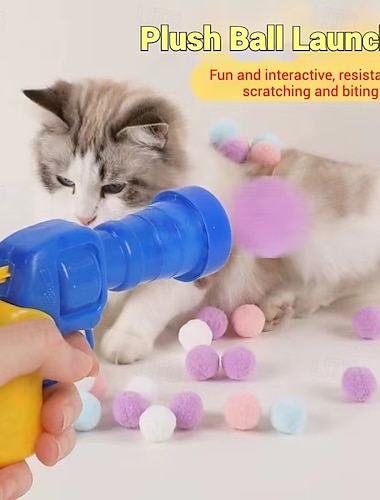  Avslappende leketøy for katter, plysjballkaster for katter, lekepistol, interaktiv lek med 100 baller for katter, kjæledyrutstyr