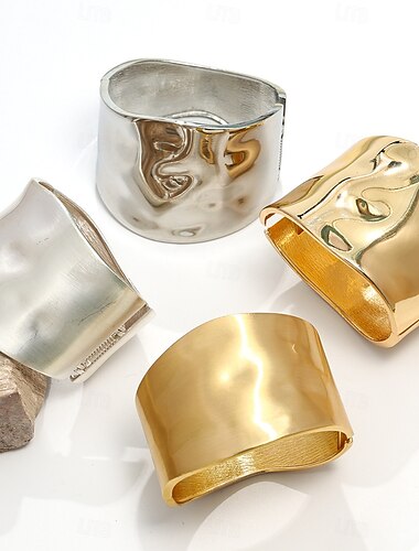  Samba Accessoires Chunky Gouden Zilveren Brede Manchet Armbanden voor Dames - Gepolijst Metaal Statement Bangles Prestatie Kostuum