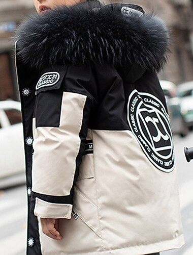  Kinderen Voor meisjes Donsjack Pufferjack Kleurenblok Sport Zak Houd Warm Windbestendig: Buiten jas bovenkleding 4-12 jaar Winter Geel Marineblauw Beige