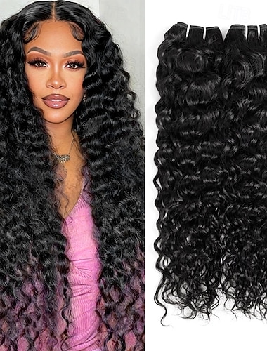  Braziliaans haar, menselijk haar 1b # natuurlijk zwart watergolf menselijk haar 2 bundels 200g 10-28 inch