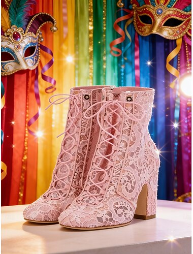  Γυναίκες Μάρντι Γκρα Ροζ Δετές Φεστιβάλ Μποτίνες – Στυλάτες Συμπαγείς Ύψη για Καρναβάλια Παρελάσεις και Γιορτές