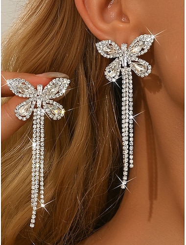  dameøredobber med strass og sommerfugldusk – glitrende statement-smykker, elegant glamourøs stil, perfekt for festkvelder og feiringer &spesielle anledninger