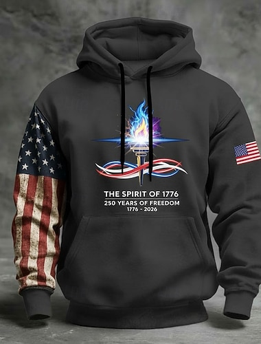  Amerika's 250e verjaardag Voor heren Trui met capuchon Pullover Hoodie Lange mouw Festival Zwart Marineblauw Leger Groen Grijs 3D-afdrukken Winter Lente & Herfst Ontwerper S M L XL 2XL 3XL