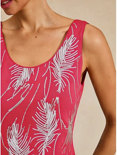  Dames Topjes met pailletten Tweelingset Pailletten Veer Elegant 3/4 mouw Mandarijn Kraag Avond Feest Cocktail kledij Fuchsia Zomer Lente Herfst