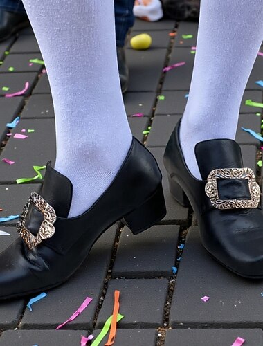  Scarpe con punta quadrata da Mardi Gras per uomo con fibbia decorativa antica stile retrò tacco a blocco vestibilità comoda per il carnevale e eventi festivi