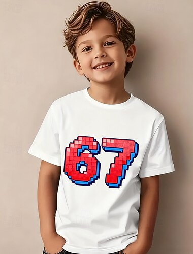  Coton Enfants Garçons Noir Blanche Graphique Argot drôle 67 T-shirt Chemisier Col Rond Manche Courte Extérieur Tenue Quotidienne Mode Streetwear Designer Été