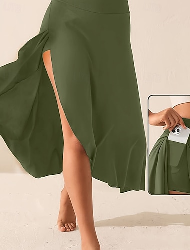  Damen Elegant Niedlich Midi Hohe Taille Röcke Einfach Gerafft Unregelmäßiger Saum Unelastisch Täglich Strand Schwarz Rote Blau Purpur Sommer Polyester