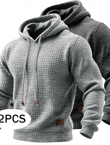  Herren Kapuzensweatshirt Waffle Kapuzensweatshirt Pullover Schwarz + hellgrau Weiß + Dunkelgrau Dunkelgrau + Hellgrau Khaki+Grün Grün+Aprikose Mit Kapuze Einfach Kängurutasche Strukturiert Lässig
