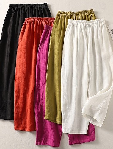  Per donna Finto cotone e lino Pantaloni Pantaloni Estivi Pantaloni da Spiaggia Vacanza Essenziale Casual Lunghezza alla caviglia Vita Alta Semplice Tasca Fascia Elastica Comodità Morbido Confortevole