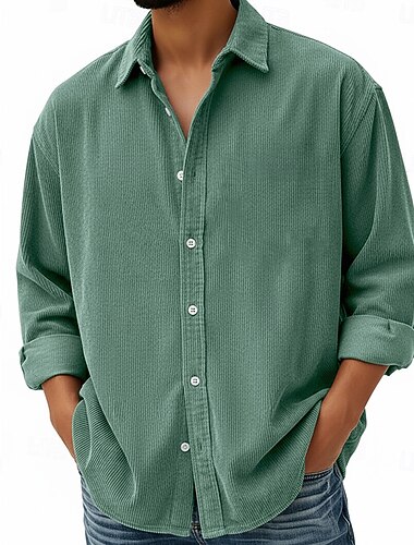  Herren Hemd Freizeithemd Cordhemd Knopfhemd Blau Schwarz Weiß Marineblau Purpur Langarm Umlegekragen Lässig Outdoor Warm Bekleidung Vintage Mode Lässig