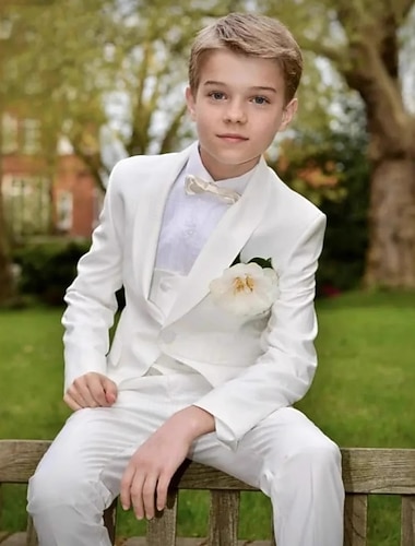  Terno de 5 peças para pajem, conjunto infantil para meninos com blazer. &colete & calça  & camisa  &Terno formal infantil com gravata, estilo casual para festas ao ar livre, básico, cor sólida, bolso,