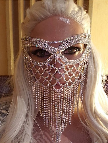  Máscara de Mascarada con Rhinestones Brillantes de Samba Accessories - Vestuario de Performance con Velo Facial de Cristal