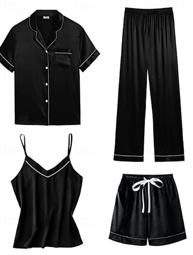  Dam Pyjamas Vardagsklädsel Pyjamas set Varm Mode Ledigt Ren färg Elastisk midja Byxa Shorts Hem Semester Gata Långärmad Tröjkrage Svart Vit Rodnande Rosa Marinblå Höst Vinter Lös passning