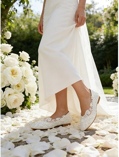  Ballerines de mariée élégantes en dentelle ornées de perles – chaussures de mariage confortables pour les cérémonies champêtres, traditionnelles et intimes