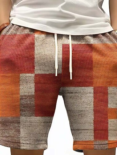  Miesten Geometrinen Väripalikka Tilkkutäkki Vohveli shortsit Hiki shortsit Rennot shortsit Keskivyötärö Muoti rento Loma Lenkkeily Treeni Textured Joustava kiristysnyöri vyötäröllä Shortsit taskuilla