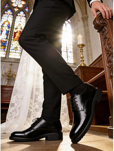  Klassieke oxfordschoenen voor heren van imitatieleer - zwart, gepolijste look, stijlvol en comfortabel voor kantoor, formele gelegenheden en bruiloften.