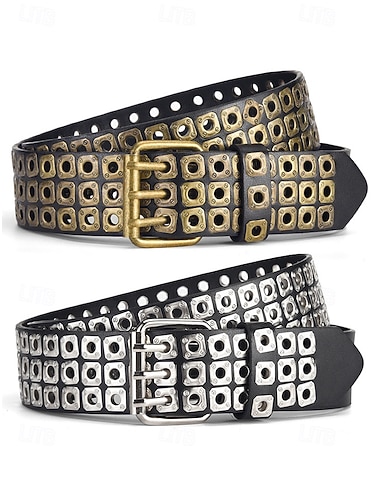  Mannen multi-kleur faux leren gestikte oogjes riem - Steampunk punk rock of carnaval maskerade kostuumaccessoire
