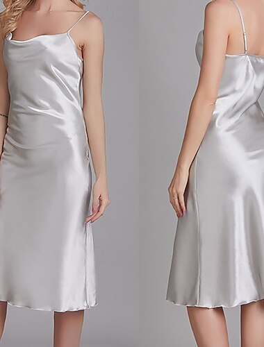  בגדי ריקוד נשים הלבשת כסאות כתונת לילה אופנתי יום יומי רך צבע אחיד טלאים גב חשוף שמלות בית חופשה ללא שרוולים צווארון U שחור לבן שמפניה יין אפור בהיר קיץ אביב סתיו רגיל