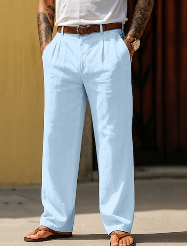  Herren Hose aus Baumwollleinen Hose Sommerhose Baggy-Hosen Strandhose Tasche Einfarbig Komfort Atmungsaktiv Täglich Outdoor Strand Urlaub Mode Schwarz Weiß Unelastisch