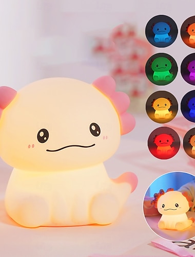  Salamander myk silikon klapplampe barnehage nattlampe med 7 farger, dimbar USB-oppladbar nattlampe, atmosfærelys, jul og nyttårsgave
