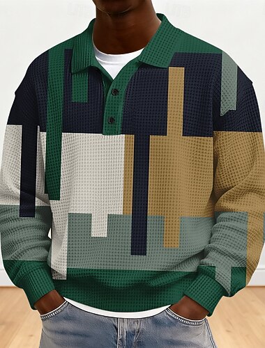  Ανδρικά Συνδυασμός Χρωμάτων Γεωμτερικό Βάφλα Πόλο Μπλουζάκια Μακρυμάνικο Μπλουζάκια πόλο Πέτο Αθλητικός Ρουχισμός Καθημερινό Σχολείο Ένδυση γυμναστικής και άθλησης Καθημερινά Ρούχα 3D εκτύπωση