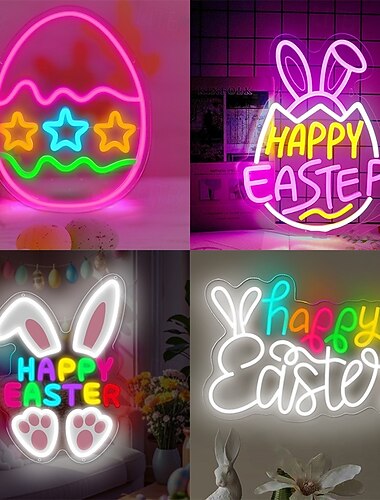  Neon-Ostereier-Hasen-Dekorationen, dimmbar, USB-betrieben, bunte Neonlichter, Wanddekoration für Wohnzimmer, Schlafzimmer, Partys, Weihnachtsgeschenke