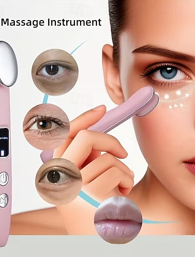  Augenmassagegerät zur Reduzierung von Augenringen und Schwellungen mit Vibration zur Porenverfeinerung und Wärme zur Entspannung sowie einer leichten, beigen Lifting-Funktion.