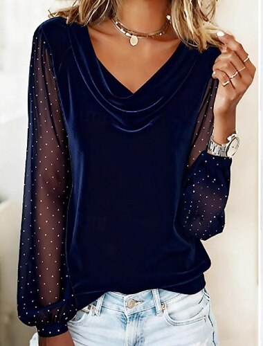  An Nou Pentru femei Catifea Culoare solidă Stilat Manșon Lung Glugă Gât Topuri obișnuite Albastru piscină Negru Roșu Vin Toamnă Iarnă